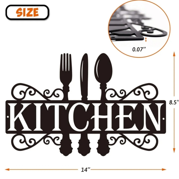 Metal Kitchen Sign, Dining Room Wall Decor Kitchen Word Art Farmhouse Cooking - Picture 5 of 7